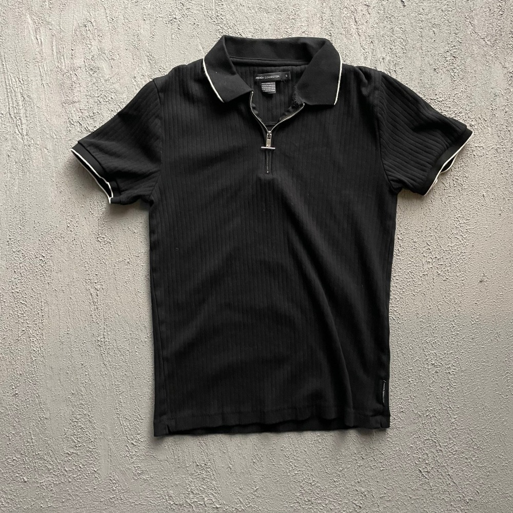 French connection Ribbed Quarter Zip Polo Shirt mens Small Black Modern X